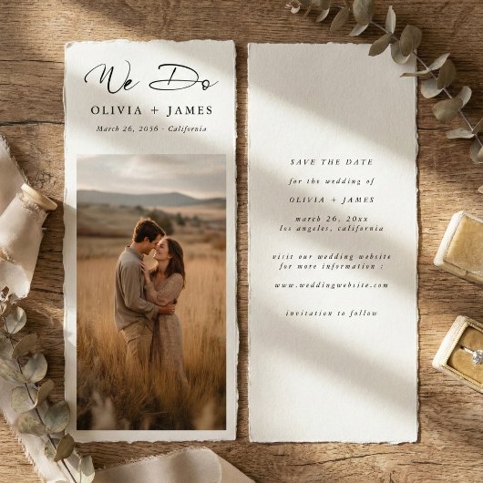 Save The Date We Do Rustic Modern Script Bookmark Photo Wedding 