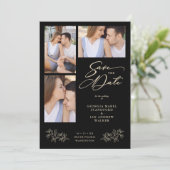 Save The Date Wedding Black 3 Photos Collage Fancy Branches (Debout devant)