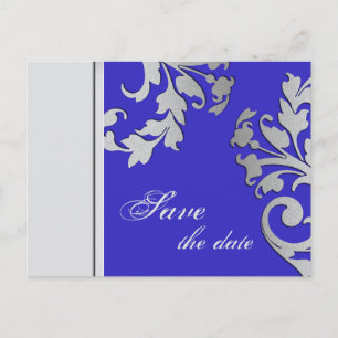 Save the Date Wedding Briefkaart Royal Blue Silver