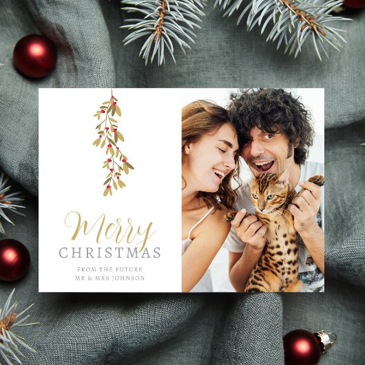 Save The Date Wedding Christmas Exquisite Holly Branches Photo