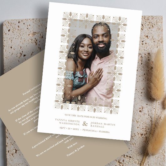 Save The Date Wedding Gold Fancy Ornament Lace Effect Modern