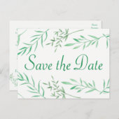 Save the Date Wedding Green Laurel Leaf Verloving Aankondigingskaart (Voorkant / Achterkant)