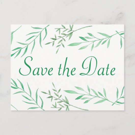 Save the Date Wedding Green Laurel Leaf Verloving Aankondigingskaart (Voorkant)