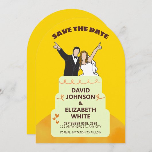 Save the Date Wedding Invitation – Bold Yellow (Devant / Derrière)