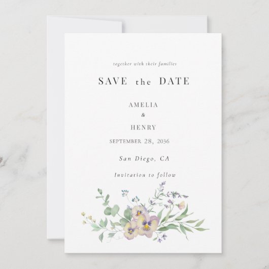 Save the Date Wedding Invitation Viola & Eucalypt (Devant)