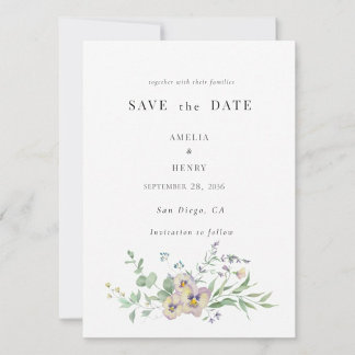 Save the Date Wedding Invitation Viola & Eucalypt Kaart