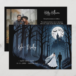 Save The Date Wedding Photo & QR Haunted Castle Gothic