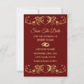 Save The Date Wedding Red Golden Geometric Pattern Elegant (Devant)