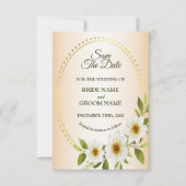 Save The Date Wedding Rustic Golden Frame White Floral Peach (Devant)