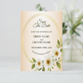Save The Date Wedding Rustic Golden Frame White Floral Peach (Debout devant)