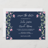 Save The Date Wedding shower en fleur d'Hibiscus rose bleu marin (Devant)