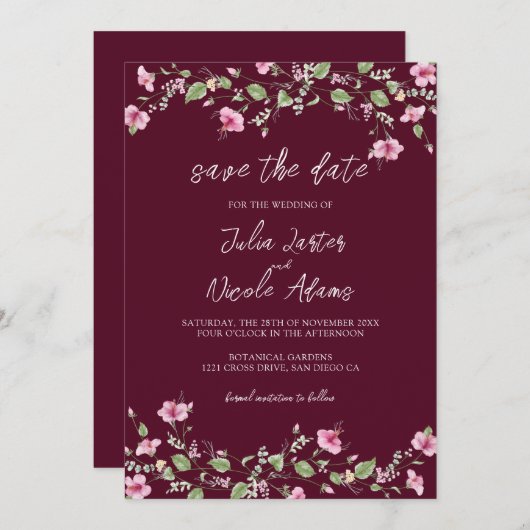 Save The Date Wedding shower en fleur d'Hibiscus rose bleu marin (Devant / Derrière)