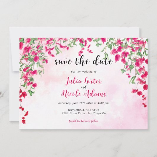 Save The Date Wedding shower forestier tropical des Bougainvilli (Devant)