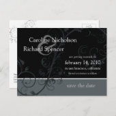 Save the Date Wedding Silver Flourish Briefkaart (Voorkant / Achterkant)