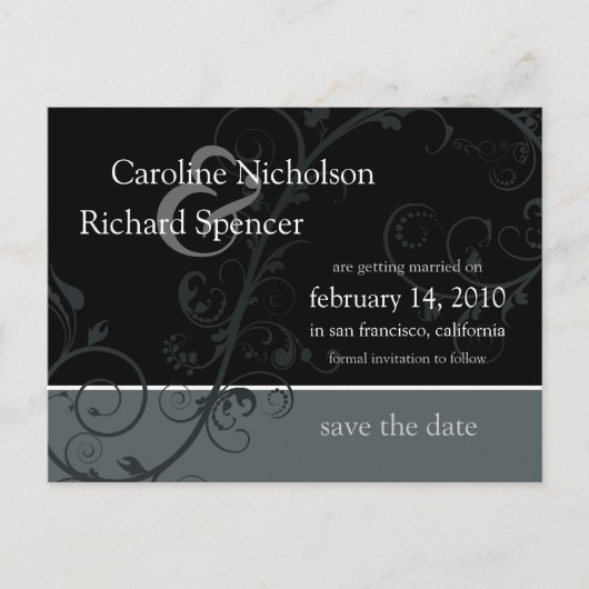 Save the Date Wedding Silver Flourish Briefkaart (Voorkant)