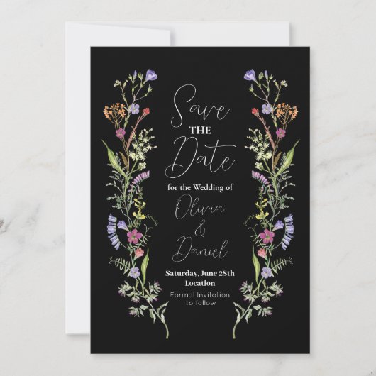 Save the Date Wedding Wildflower Bloemen Donker (Voorkant)