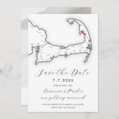 Save The Date Wellfleet MA Cape Cod Map Mariage noir et blanc (Devant / Derrière)