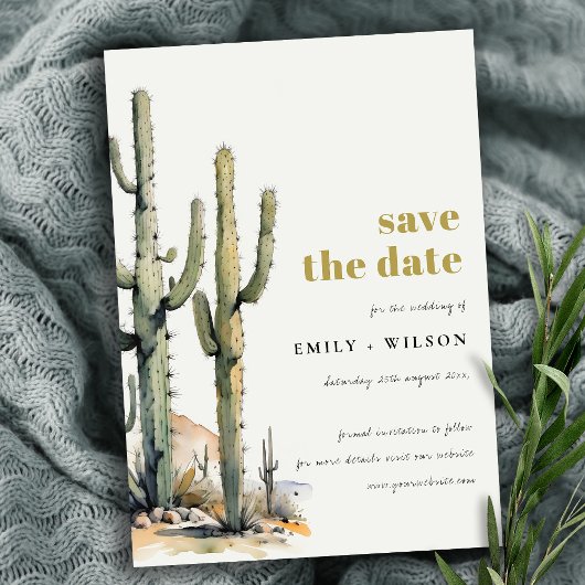 Save The Date Western Boho Cactus Désert Aquarelle Paysage
