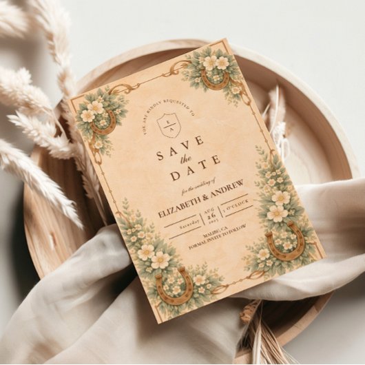 Save The Date Western Desert Horseshoe Floral Wedding