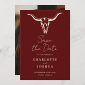 Save The Date Western Enregistrer la date | Crâne de vache boho  (Devant / Derrière)