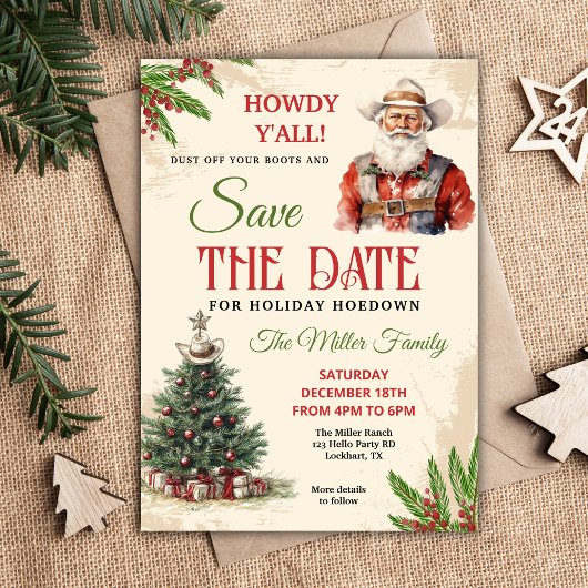 Save The Date Western Holiday Hoedown Invitation, Cowboy Père No