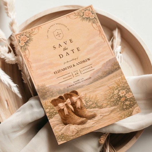 Save The Date Western Lace Cowboy Boots Wedding