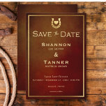 Save The Date Western Rustic Horseshoe Mariage Bourgogne et or<br><div class="desc">Saddle-up pour une fête comme personne d'autre avec notre superbe look rustique bordeaux-look en cuir, à l'exception de la carte date. Inspiré par le charme sauvage du Wild West, ce design est parfait pour les couples qui souhaitent ajouter une touche de fantaisie à leur journée spéciale. Chaque carte comporte un...</div>