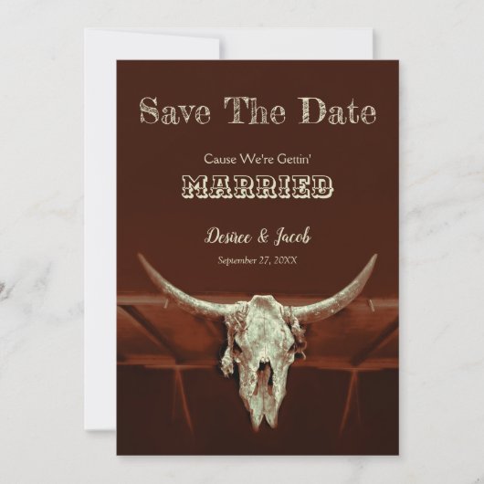 Save The Date Western Rustic Mariage Bull Skull Enregistrer La D (Devant)