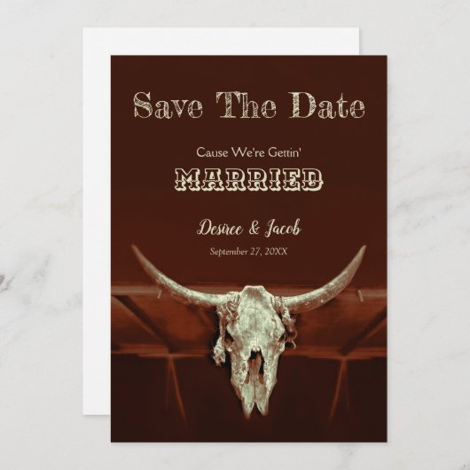 Save The Date Western Rustic Mariage Bull Skull Enregistrer La D (Devant / Derrière)