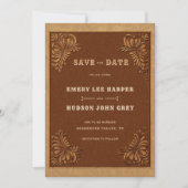 Save The Date Western Tooled Leather Rustic Photo Wedding (Devant)