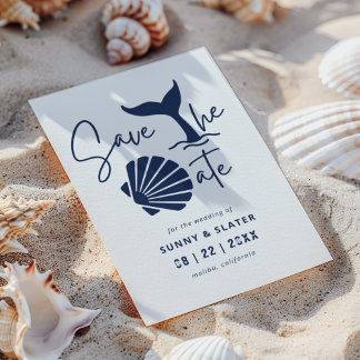 Save The Date Whale Waves Seashell Beach Typographie