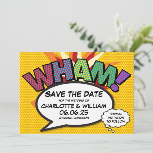 Save The Date WHAM Enregistrer la date Fun Retro Comic Book Pop  (Debout devant)