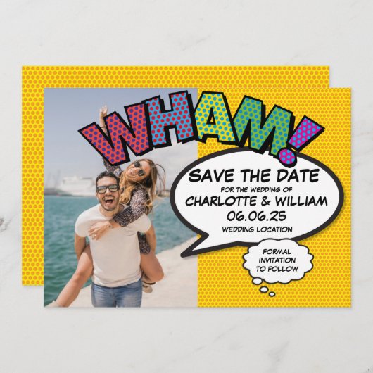 Save The Date WHAM Photo Enregistrer la date amusante rétro band (Devant / Derrière)