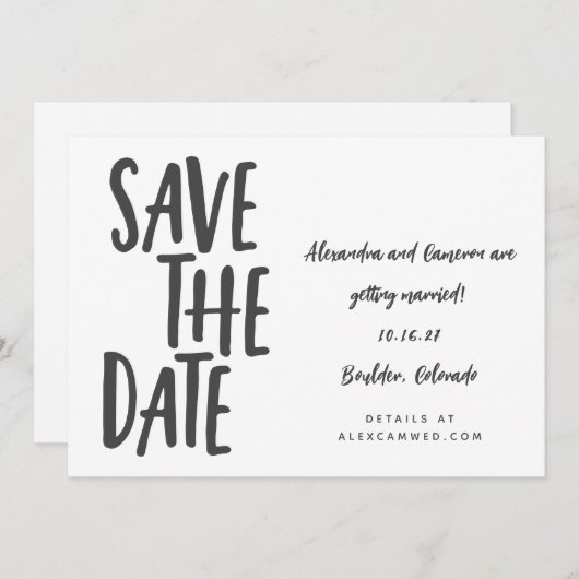 Save The Date Whimsical Black White Simple Script écriture manus (Devant / Derrière)