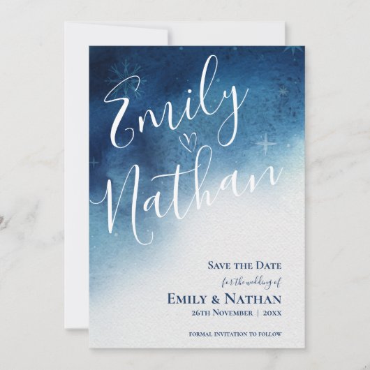 Save The Date Whimsical Blue White Snowflake Elegance Mariage (Devant)