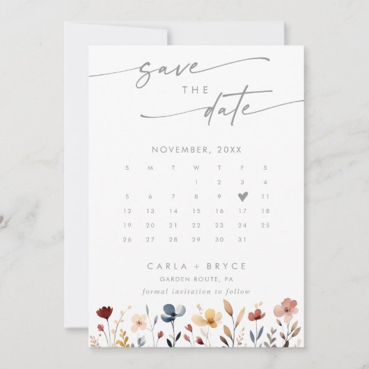 Save The Date Whimsical Boho Wildflower QR Code Photo Calendar  (Devant)