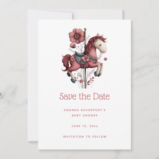Save The Date Whimsical Carousel Horse Image Baby Shower (Devant)