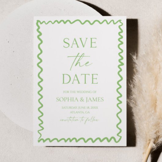 Save The Date Whimsical Citrus Green Wavy Border Wedding