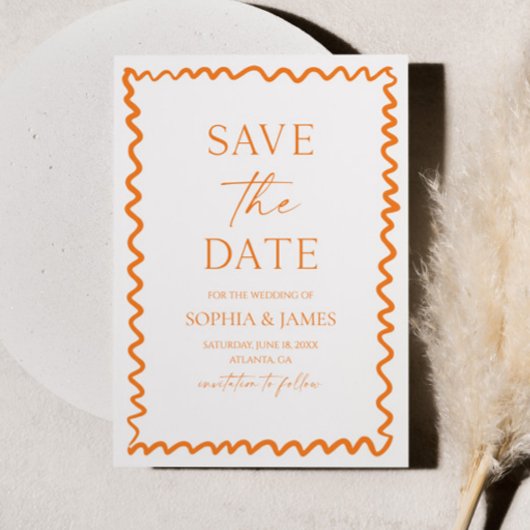 Save The Date Whimsical Citrus Orange Wavy Border Wedding