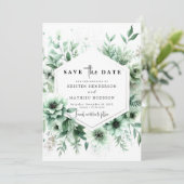 Save The Date Whimsical Classic Floral Sage Mariage vert (Debout devant)