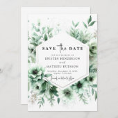 Save The Date Whimsical Classic Floral Sage Mariage vert (Devant / Derrière)