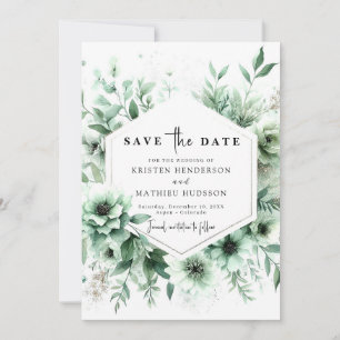 Save The Date Whimsical Classic Floral Sage Mariage vert