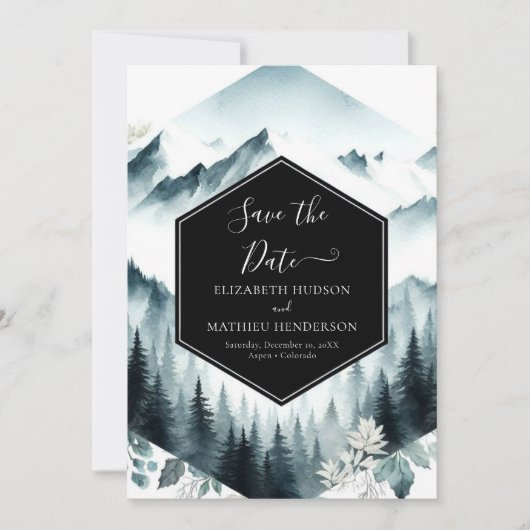 Save The Date Whimsical Classic Mountain Mariage (Devant)