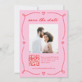 Save The Date Whimsical Cupid | Pink and Red Photo and QR Code (Dos)