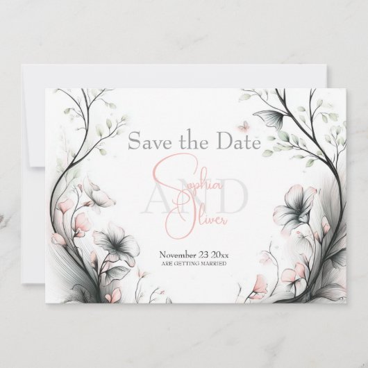 Save the Date | Whimsical Delicate Blush Floral Kaart (Voorkant)
