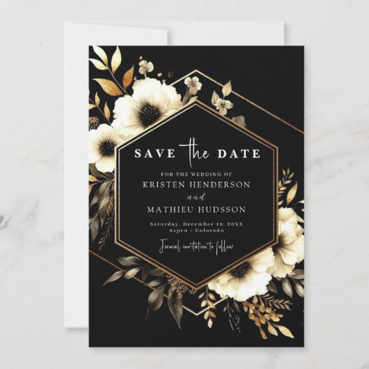 Save The Date Whimsical Digital Gold et Black Mariage (Devant)
