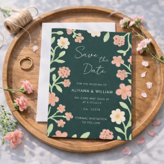 Save The Date Whimsical Elegant Green Floral Border Wedding 