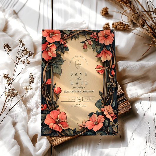 Save The Date Whimsical Floral Mariage Art Nouveau