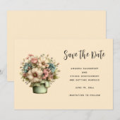 Save The Date Whimsical Flowers in a Planter Pot (Devant / Derrière)