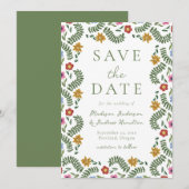 Save The Date Whimsical Folk Art Floral Wedding (Devant / Derrière)